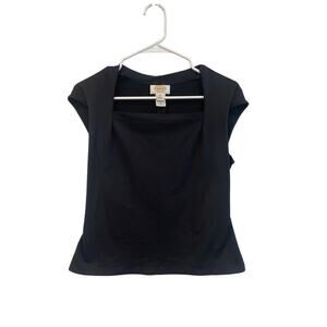 Vintage Talbots square neck cap sleeve black blouse